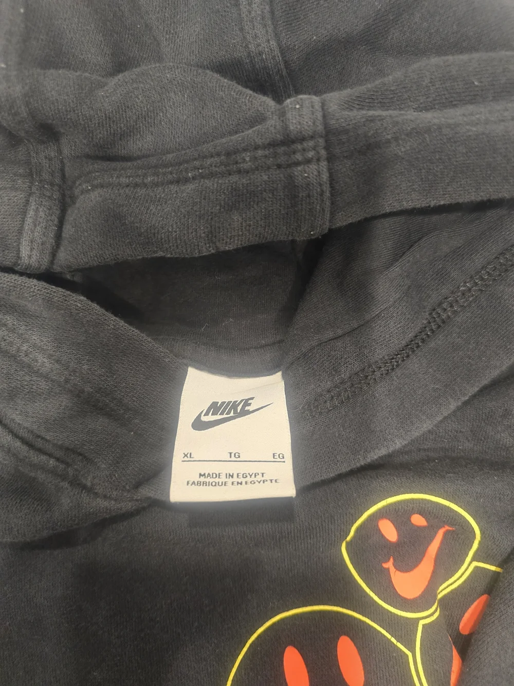 Nike Black Crewneck Hoodie with Yellow and Red Smiley Graphics
